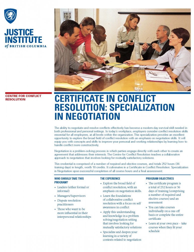 Certificate in Conflict Resolution: Specialization in Negotiation