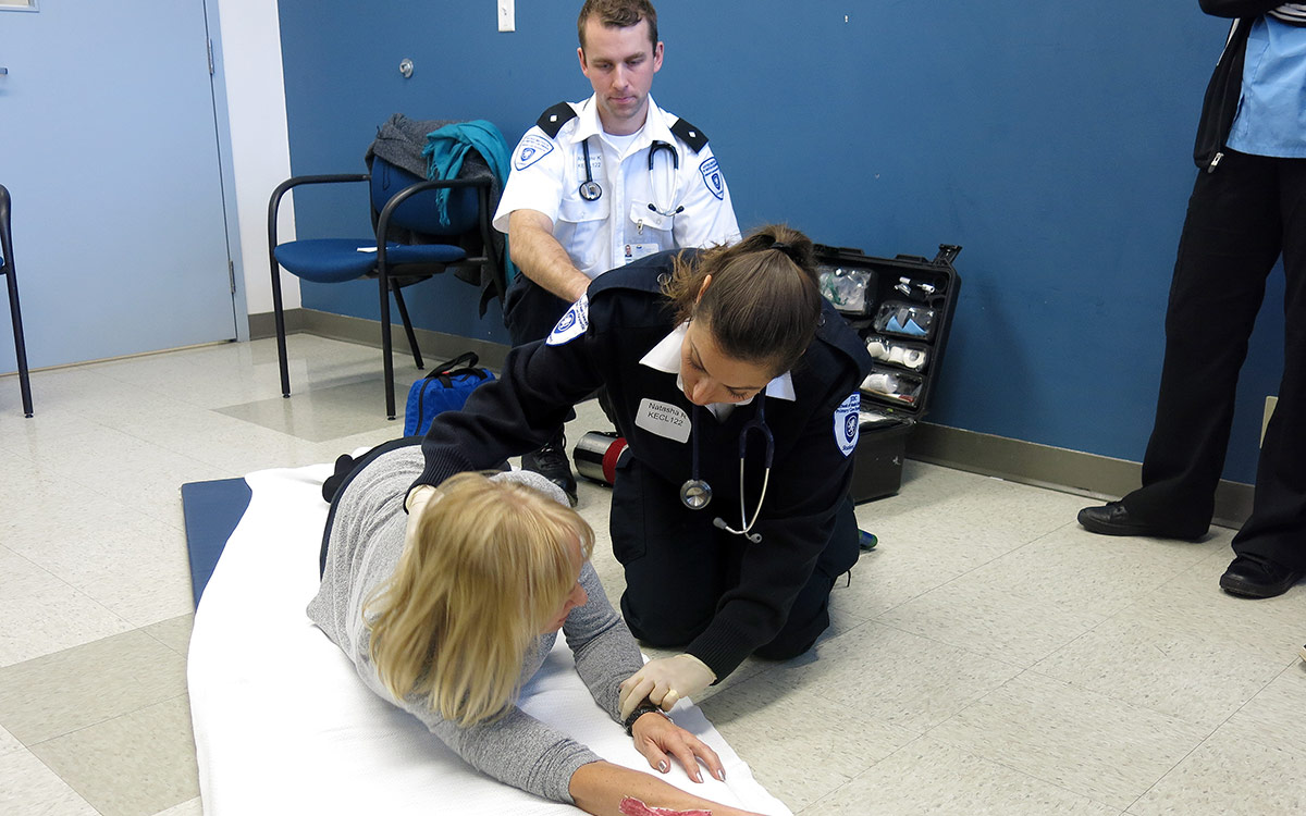 Students take part in an inter-professional training day at the JIBC Okanagan campus in Kelowna.