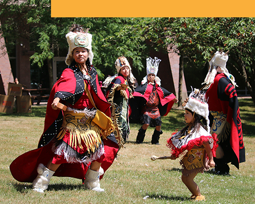 Indigenous dancers at JIBC New Westminster Campus.