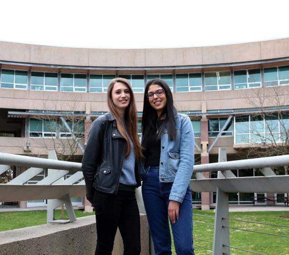 Emily Bird, left, and Rachele Cabboi saw their international exchange experience at JIBC as a once-in-a-lifetime opportunity that enhanced their studies through a hands-on learning approach and instructors still actively working in law enforcement. 