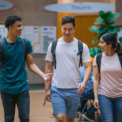 Three students walking together at JIBC New Westminster