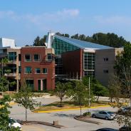 Wide shot of McBride Boulevard entrance of New Westminster campus..